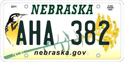 NE license plate AHA382