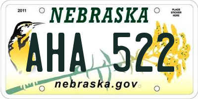 NE license plate AHA522
