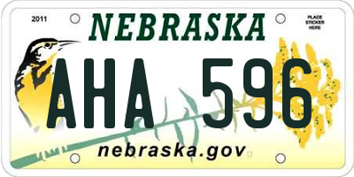 NE license plate AHA596
