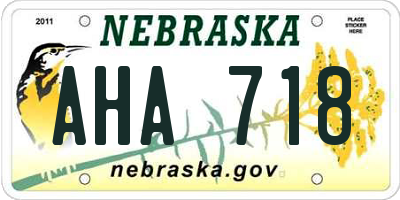 NE license plate AHA718