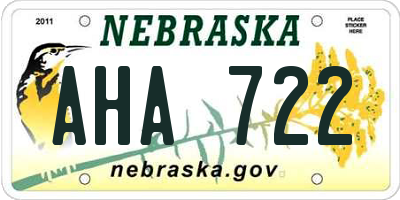 NE license plate AHA722