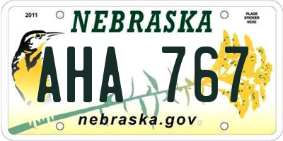 NE license plate AHA767