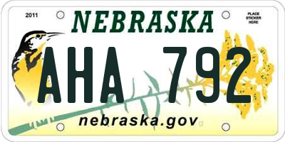 NE license plate AHA792