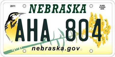 NE license plate AHA804