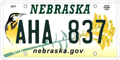 NE license plate AHA837
