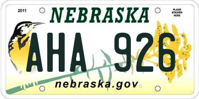 NE license plate AHA926