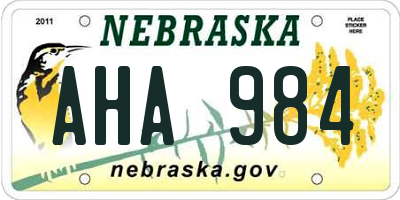 NE license plate AHA984