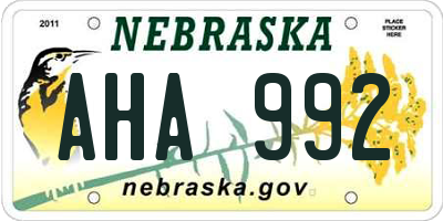NE license plate AHA992