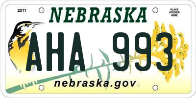NE license plate AHA993