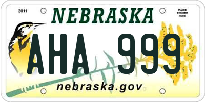 NE license plate AHA999