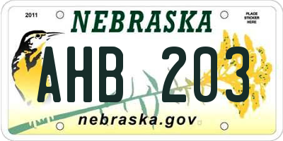NE license plate AHB203
