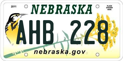 NE license plate AHB228