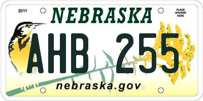 NE license plate AHB255