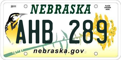 NE license plate AHB289