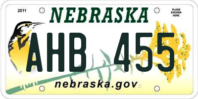 NE license plate AHB455