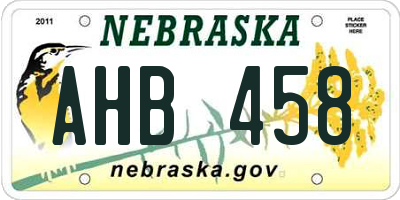 NE license plate AHB458