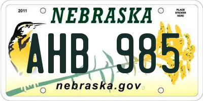 NE license plate AHB985