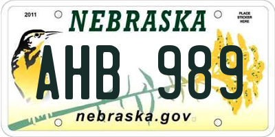 NE license plate AHB989