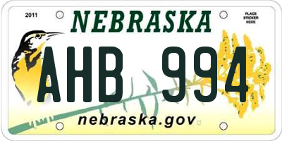 NE license plate AHB994
