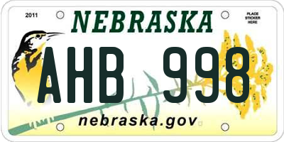 NE license plate AHB998