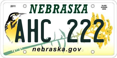 NE license plate AHC222
