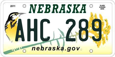 NE license plate AHC289
