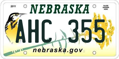 NE license plate AHC355