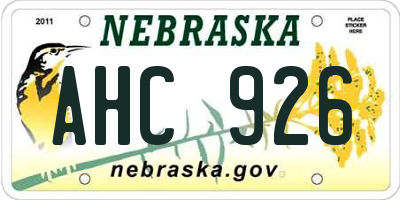 NE license plate AHC926