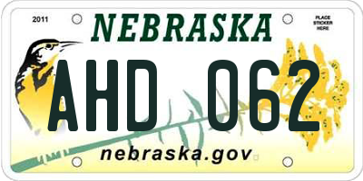 NE license plate AHD062