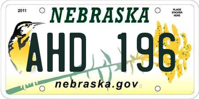 NE license plate AHD196