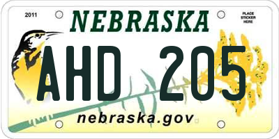 NE license plate AHD205
