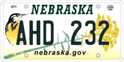 NE license plate AHD232