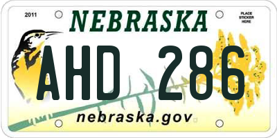 NE license plate AHD286
