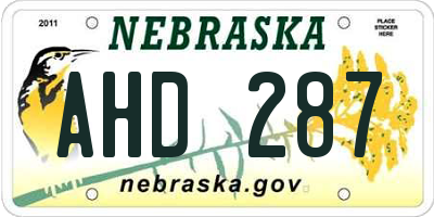 NE license plate AHD287