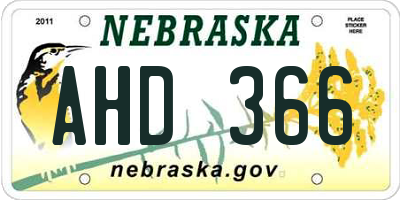 NE license plate AHD366