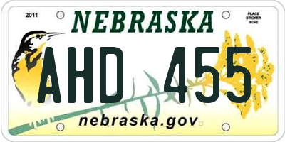 NE license plate AHD455