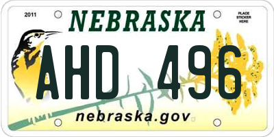 NE license plate AHD496