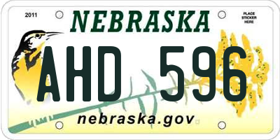 NE license plate AHD596