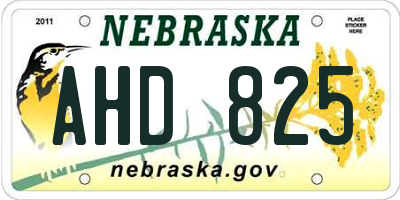 NE license plate AHD825