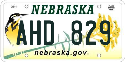 NE license plate AHD829