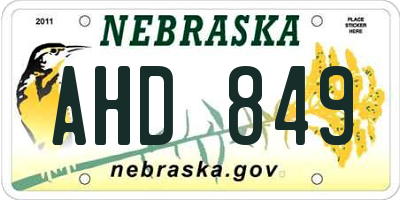 NE license plate AHD849