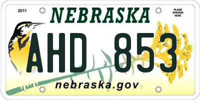 NE license plate AHD853