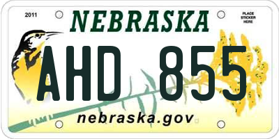 NE license plate AHD855