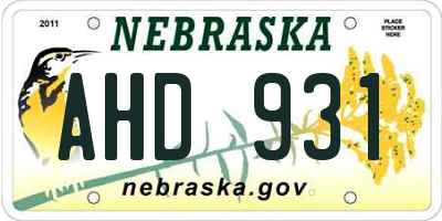 NE license plate AHD931