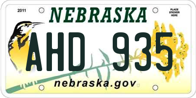 NE license plate AHD935