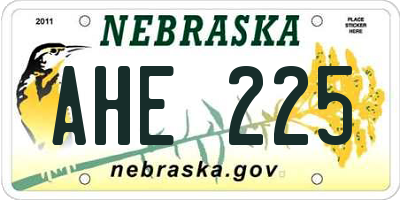 NE license plate AHE225
