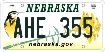 NE license plate AHE355