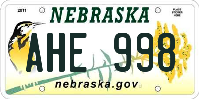 NE license plate AHE998