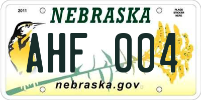 NE license plate AHF004
