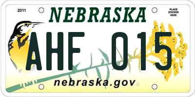 NE license plate AHF015